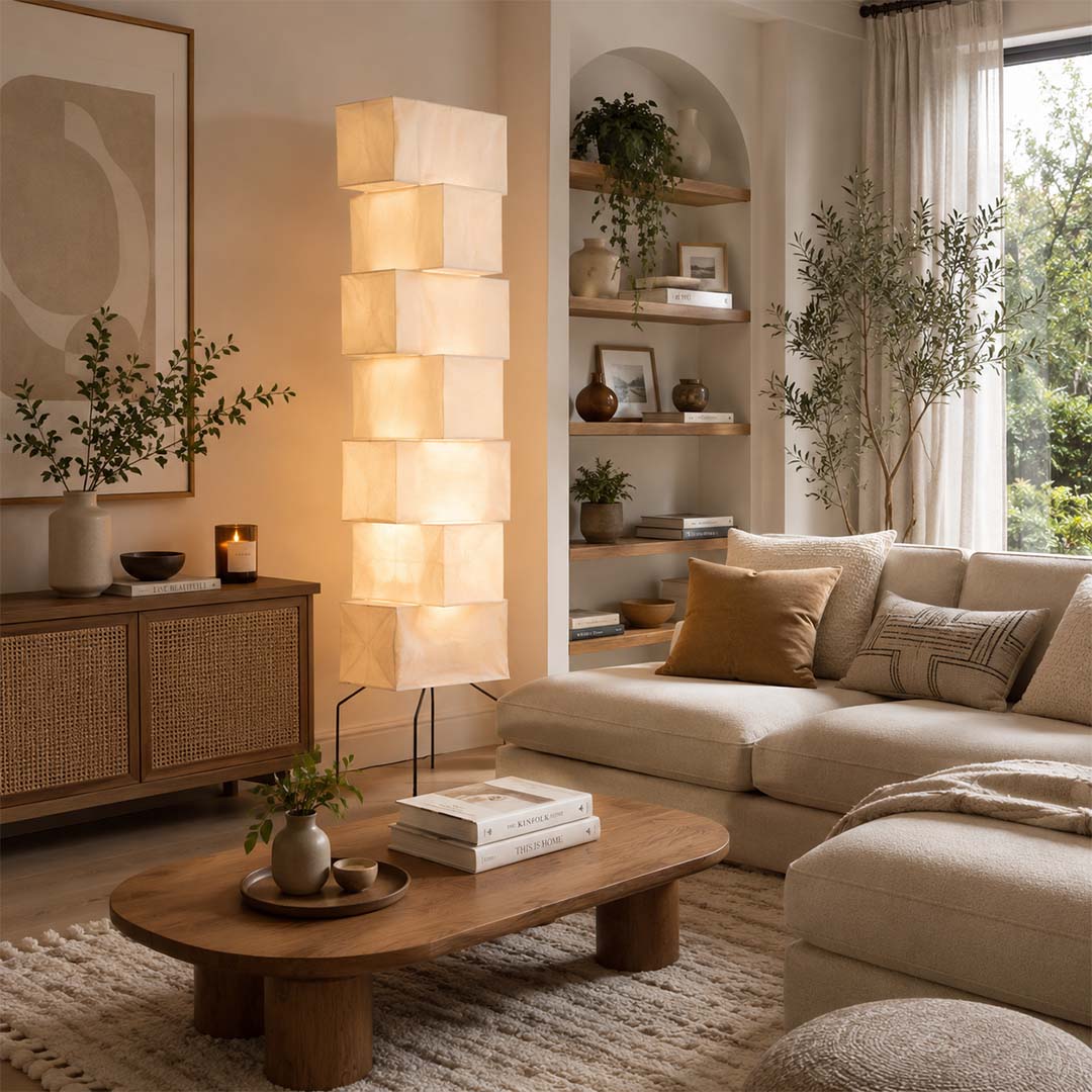 Akari UF4-L10 Washi Paper Stacked Tower Floor Lamp