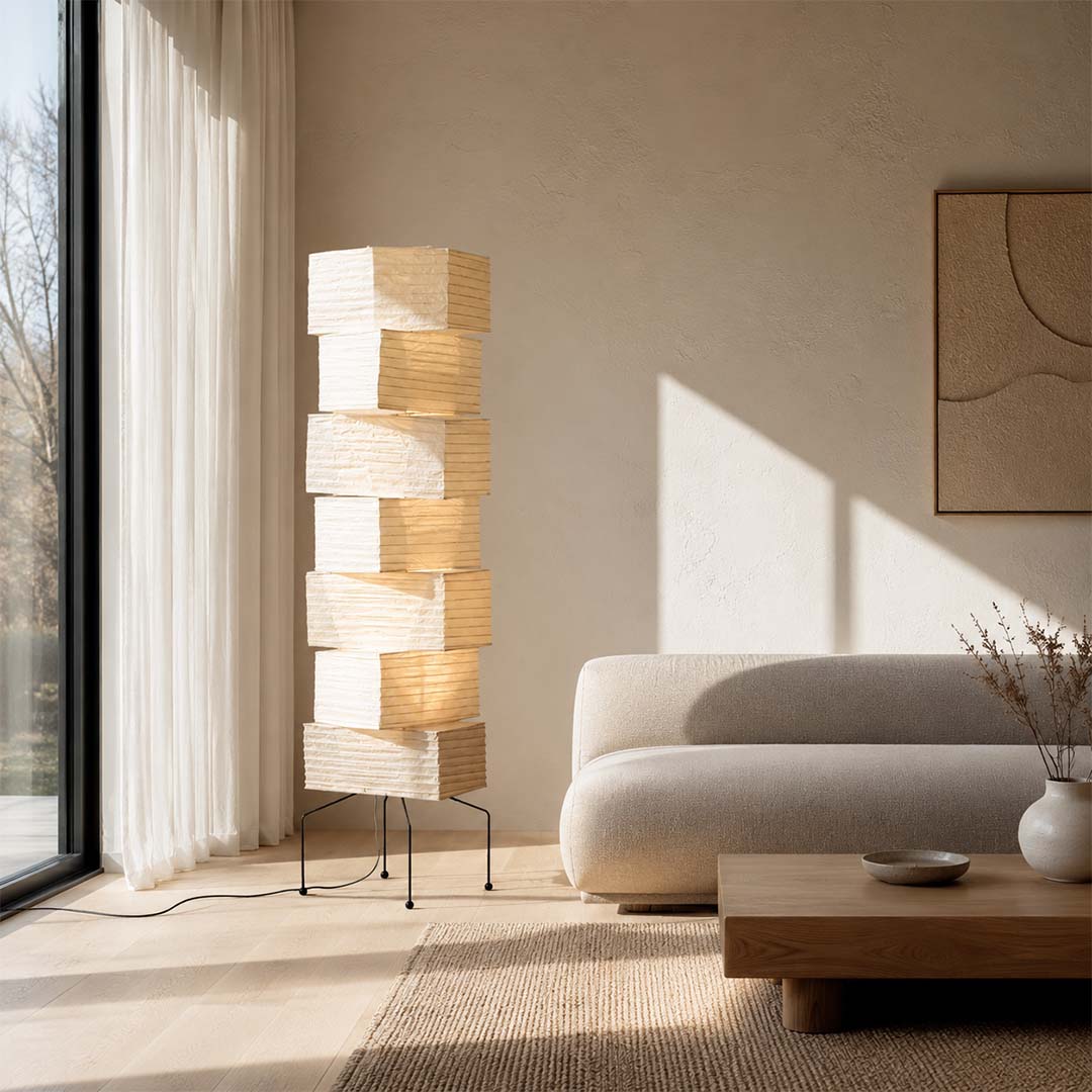 Akari UF4-L10 Washi Paper Stacked Tower Floor Lamp