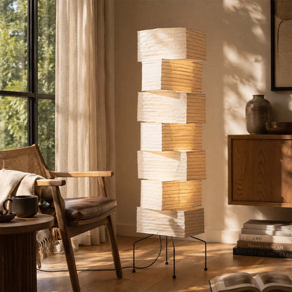 Akari UF4-L10 Washi Paper Stacked Tower Floor Lamp