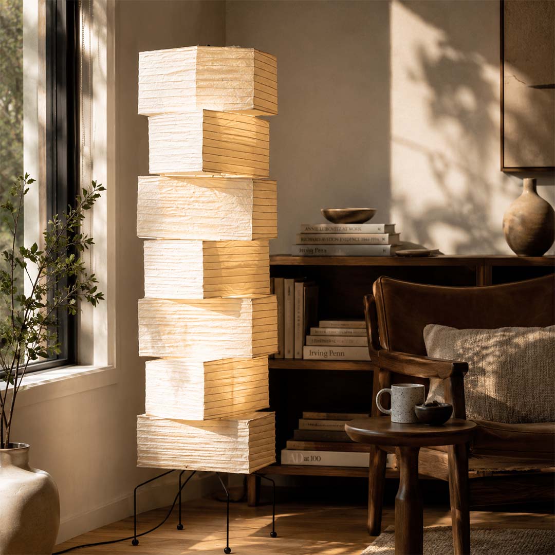 Akari UF4-L10 Washi Paper Stacked Tower Floor Lamp