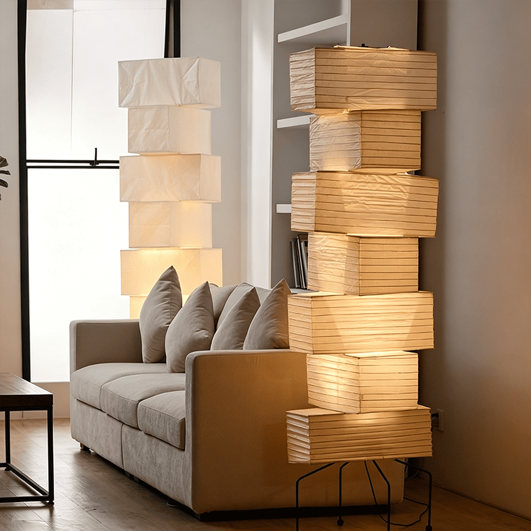 Akari UF4-L10 Washi Paper Stacked Tower Floor Lamp