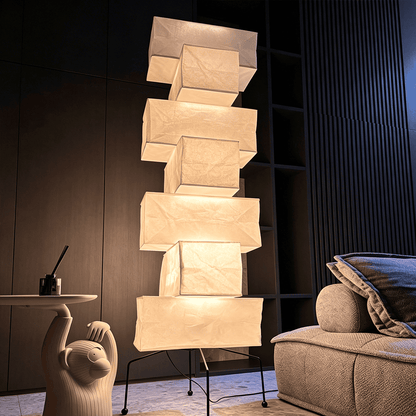 Akari UF4-L10 Washi Paper Stacked Tower Floor Lamp
