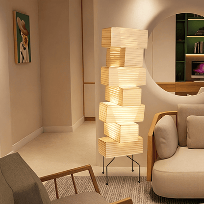 Akari UF4-L10 Washi Paper Stacked Tower Floor Lamp