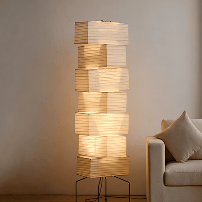 Akari UF4-L10 Washi Paper Stacked Tower Floor Lamp