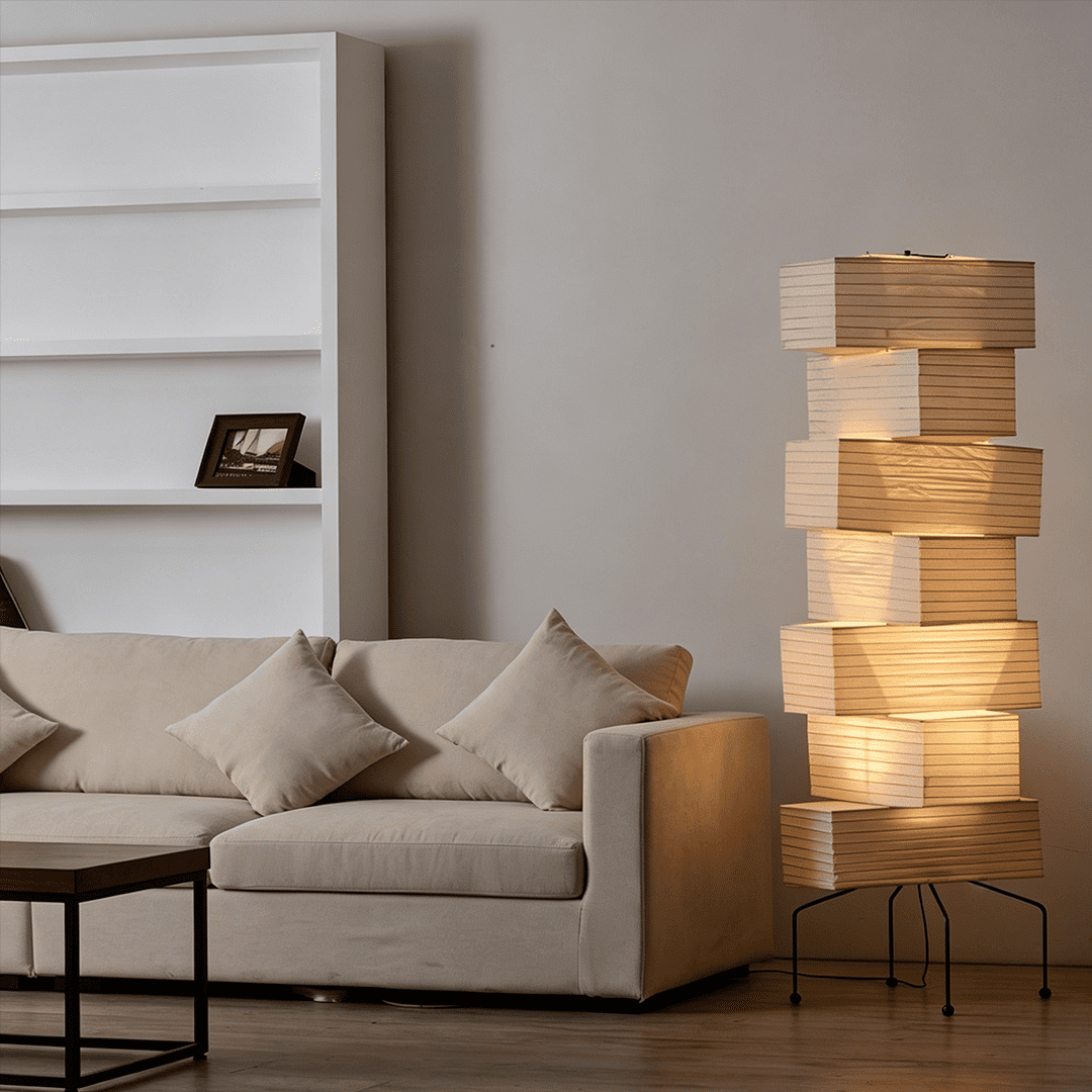 Akari UF4-L10 Washi Paper Stacked Tower Floor Lamp