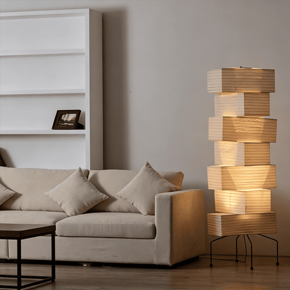 Akari UF4-L10 Washi Paper Stacked Tower Floor Lamp