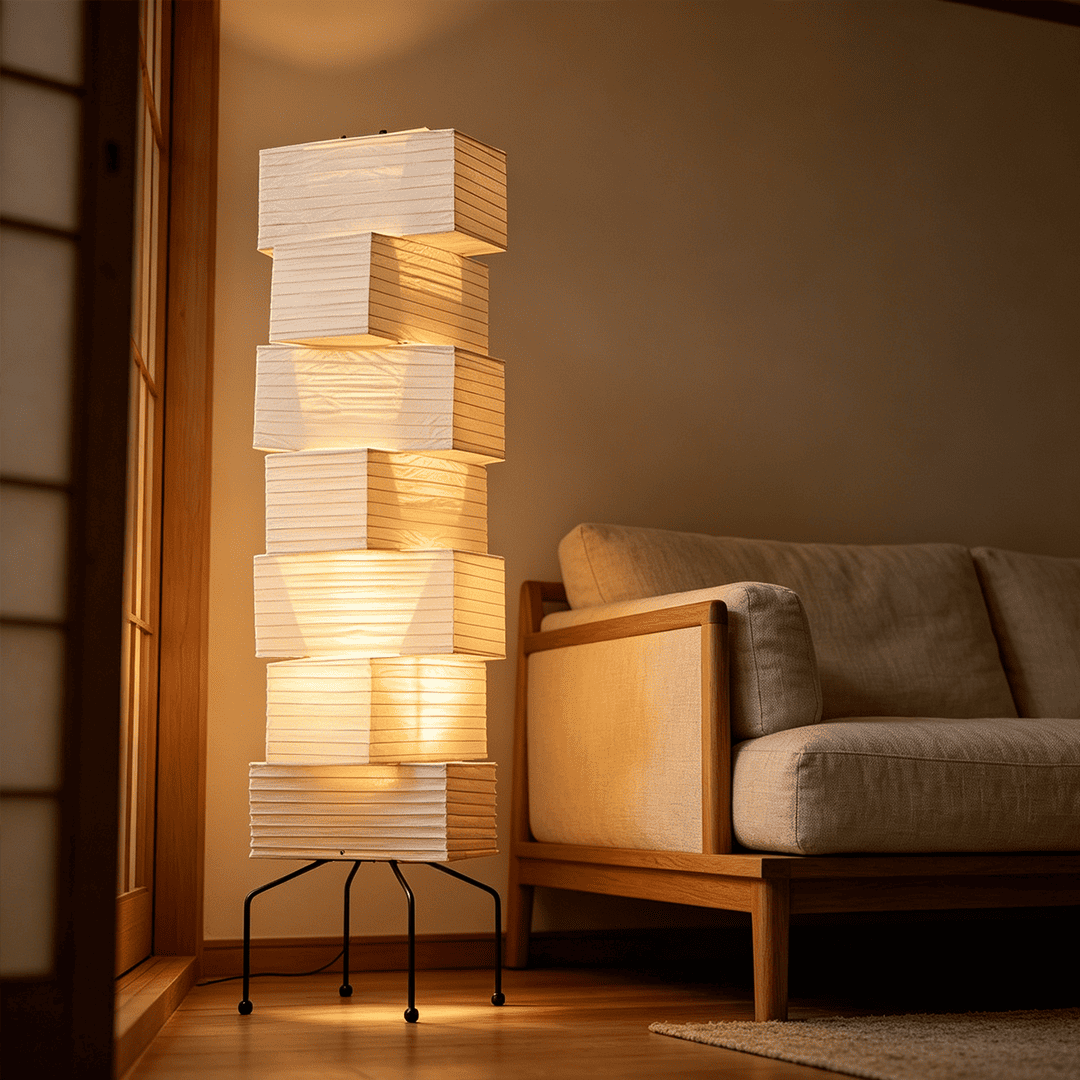 Akari UF4-L10 Washi Paper Stacked Tower Floor Lamp
