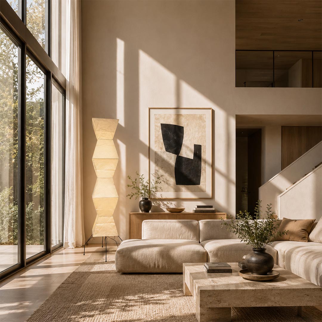 Akari UF4-L9 Washi Paper Tall Cocoon Floor Lamp