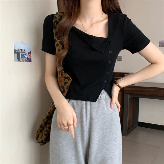 Asymmetric Square Neck Short Sleeve Top