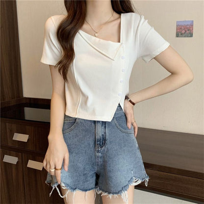 Asymmetric Square Neck Short Sleeve Top