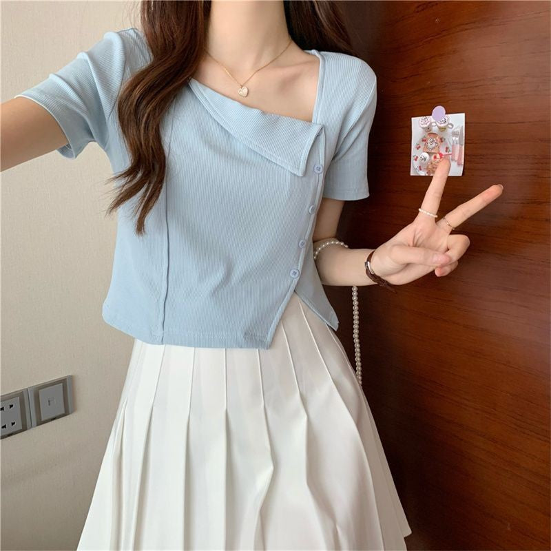 Asymmetric Square Neck Short Sleeve Top