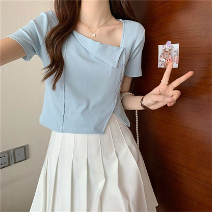 Asymmetric Square Neck Short Sleeve Top