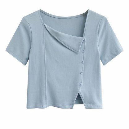 Asymmetric Square Neck Short Sleeve Top