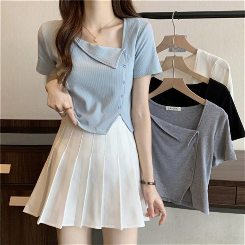 Asymmetric Square Neck Short Sleeve Top
