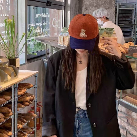 Corduroy Bear Embroidered Baseball Cap