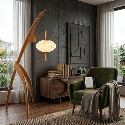 Cygnus Wood & Silk Floor Lamp