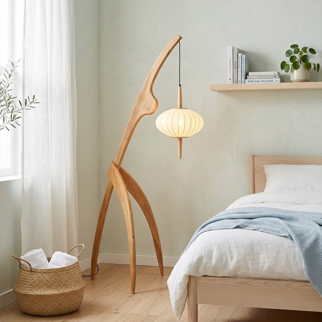 Cygnus Wood & Silk Floor Lamp