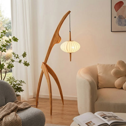 Cygnus Wood & Silk Floor Lamp