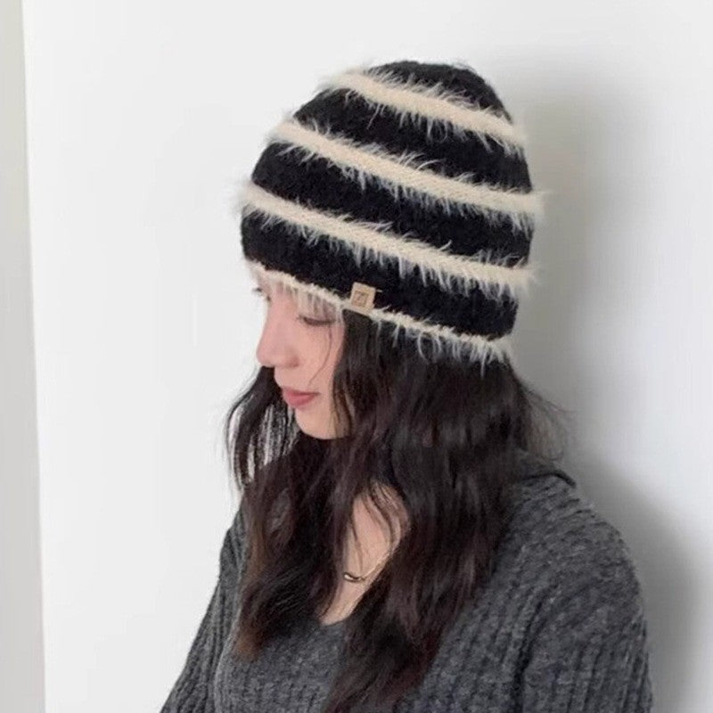 Elowen Striped Plush Beanie