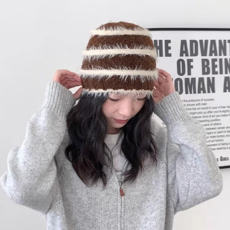Elowen Striped Plush Beanie
