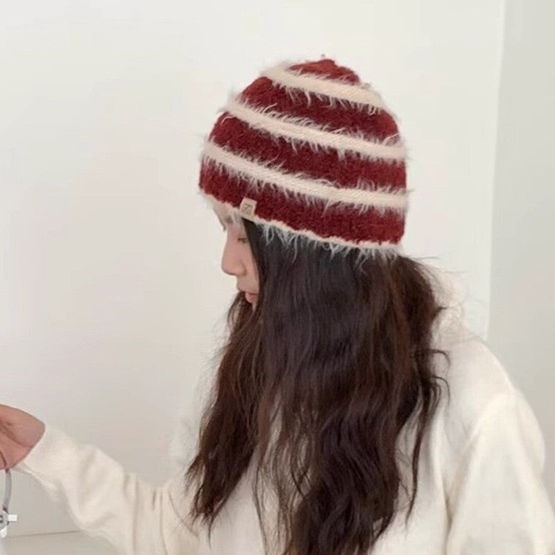 Elowen Striped Plush Beanie