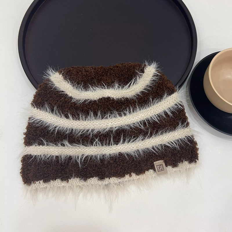 Elowen Striped Plush Beanie