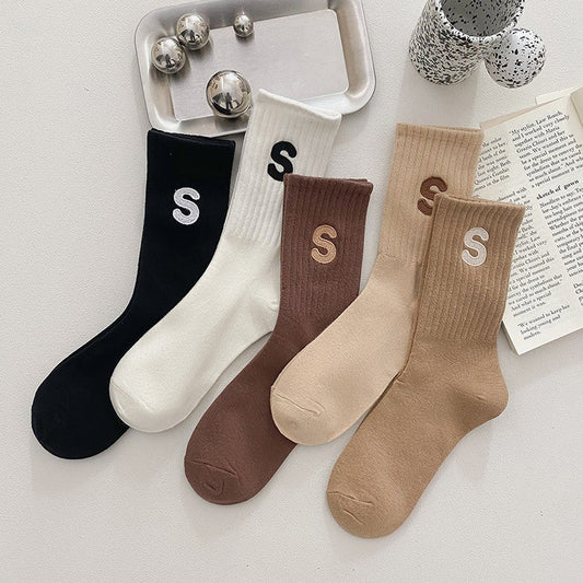 Embroidered Cotton Mid-Calf Socks