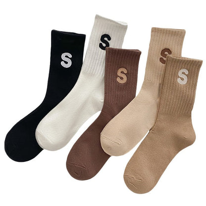 Embroidered Cotton Mid-Calf Socks