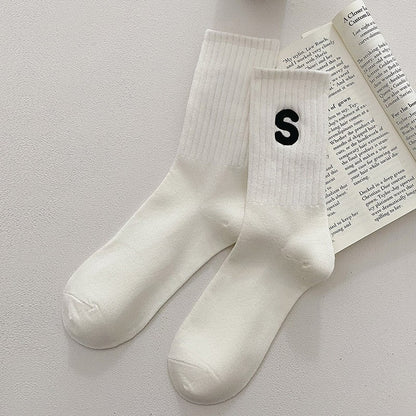Embroidered Cotton Mid-Calf Socks