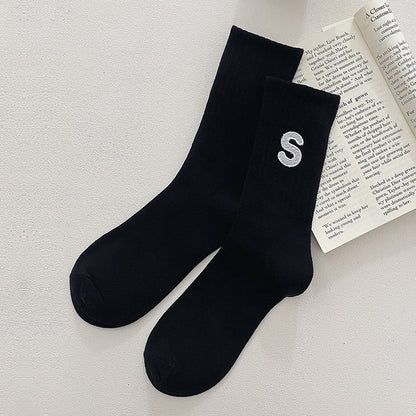 Embroidered Cotton Mid-Calf Socks