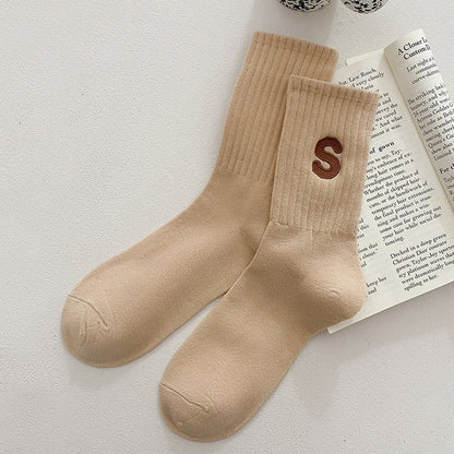 Embroidered Cotton Mid-Calf Socks