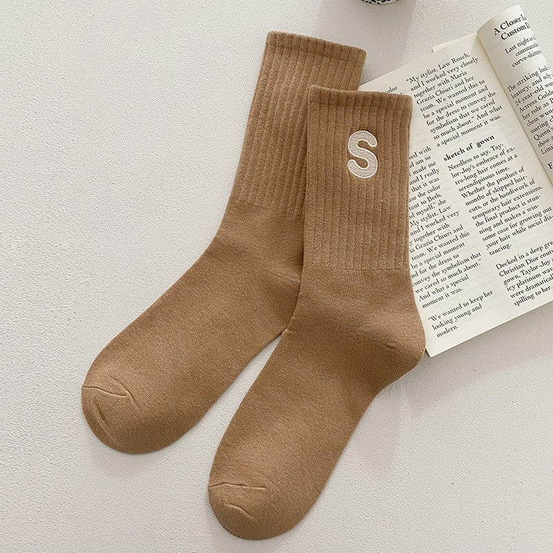 Embroidered Cotton Mid-Calf Socks