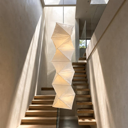 Akari L8 Washi Paper Accordion Pleated Tall Pendant Light