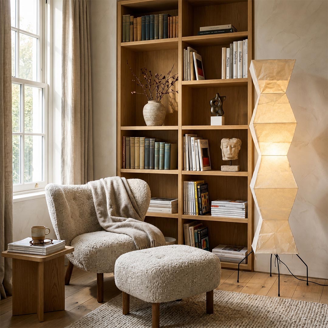 Akari UF4-L9 Washi Paper Tall Cocoon Floor Lamp