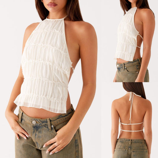 Lace Trim Backless Spaghetti Strap Top