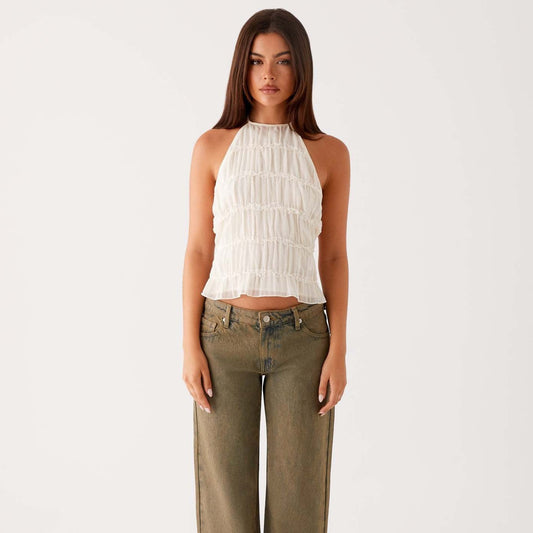 Lace Trim Backless Spaghetti Strap Top