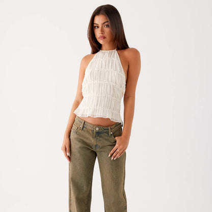 Lace Trim Backless Spaghetti Strap Top