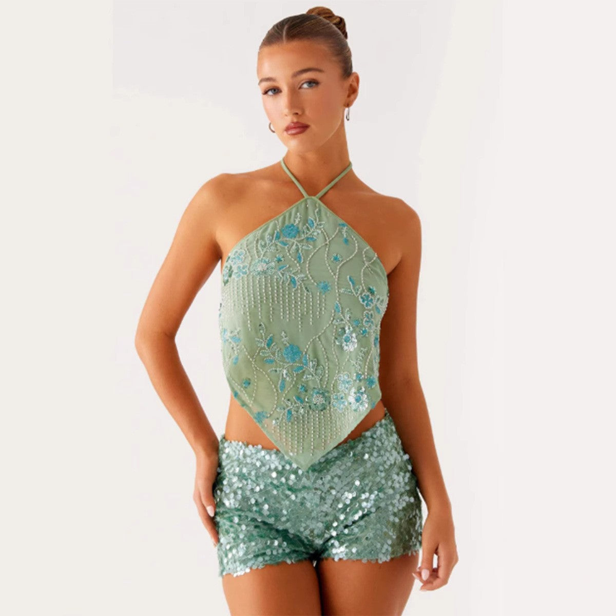 Lyric Sequined Halter Top
