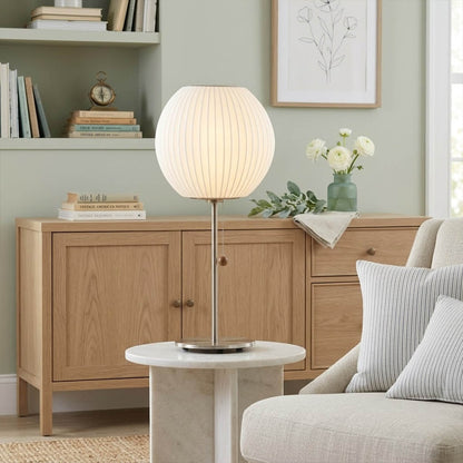 Maeve Tall Chrome & Faux Silk Console Lamp