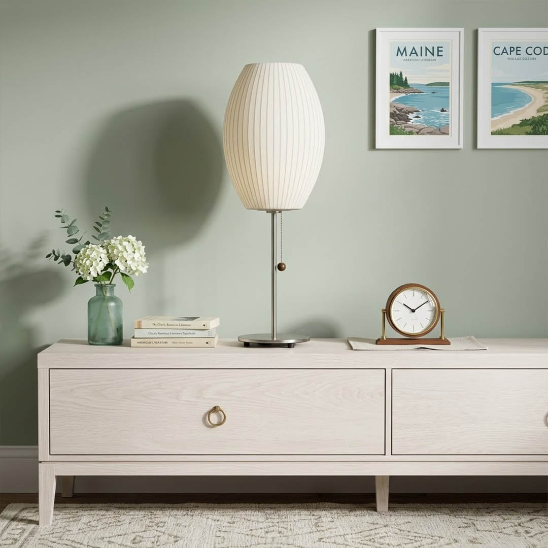 Maeve Tall Chrome & Faux Silk Console Lamp