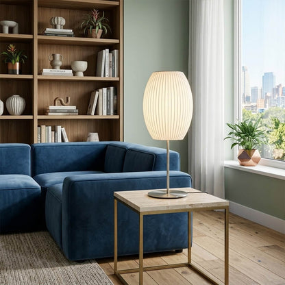 Maeve Tall Chrome & Faux Silk Console Lamp