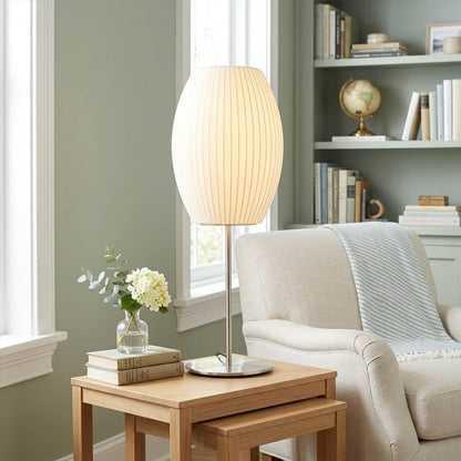 Maeve Tall Chrome & Faux Silk Console Lamp