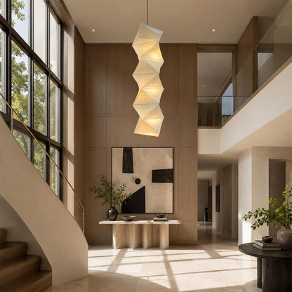 Akari L8 Washi Paper Accordion Pleated Tall Pendant Light