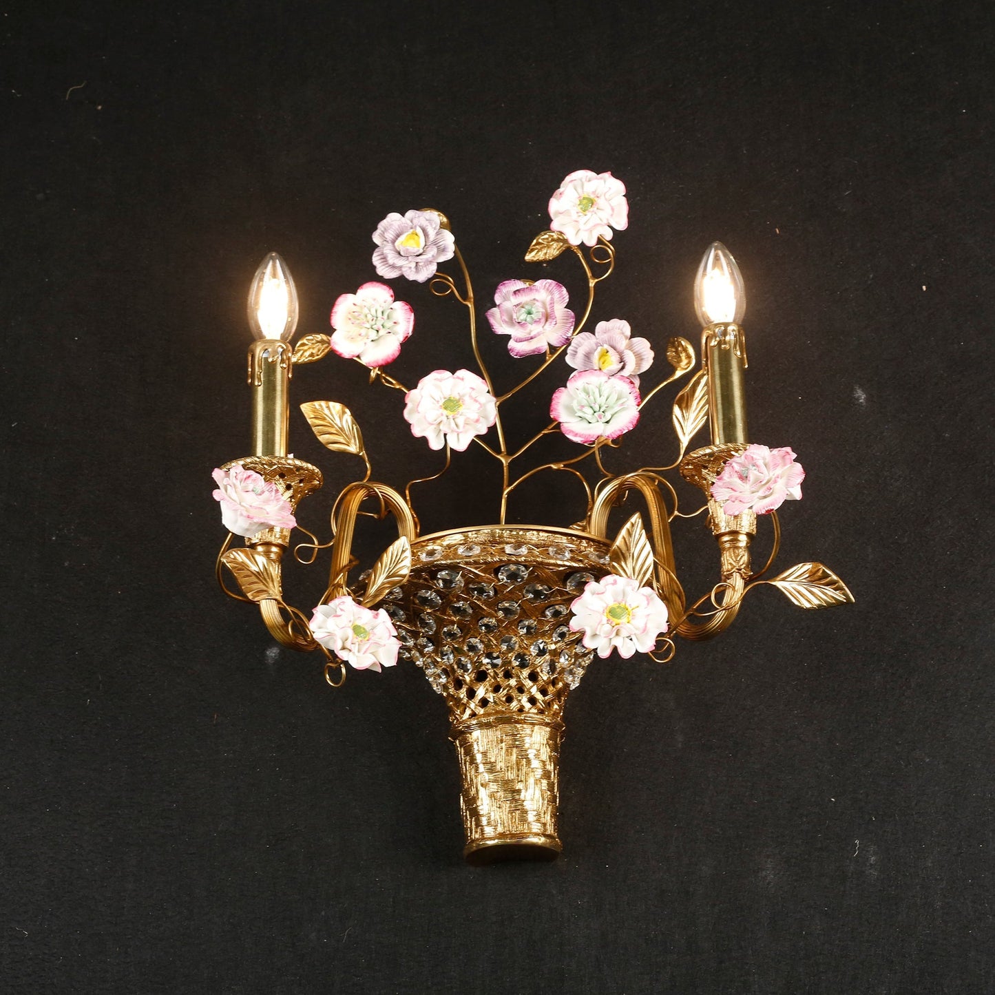 Tole Ceramic Flower Wall Lamp