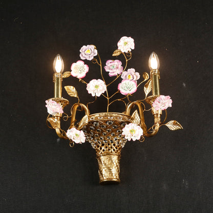 Tole Ceramic Flower Wall Lamp
