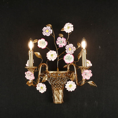 Tole Ceramic Flower Wall Lamp