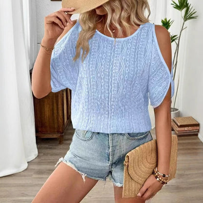 Solid Color Mesh Short Sleeve Top