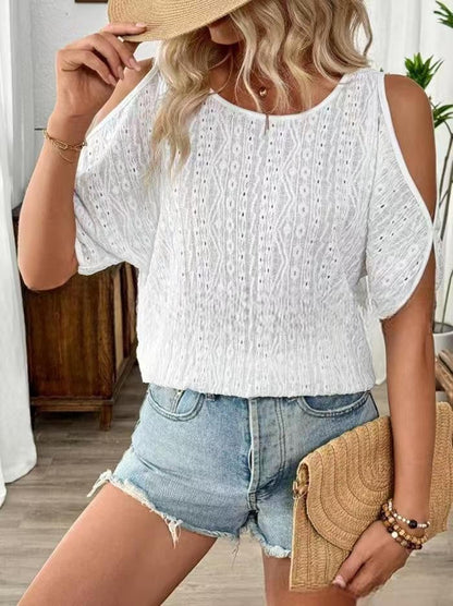 Solid Color Mesh Short Sleeve Top