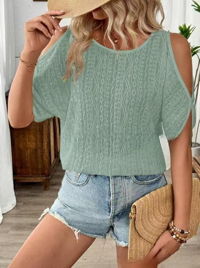 Solid Color Mesh Short Sleeve Top