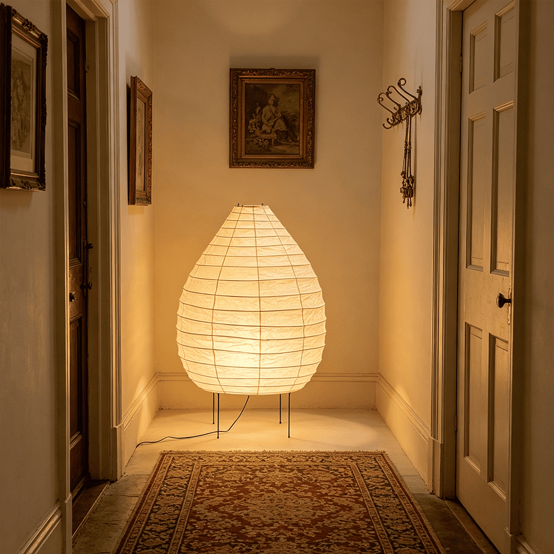 Akari 23N Washi Paper Pear-Shape Sculptural Floor Lamp